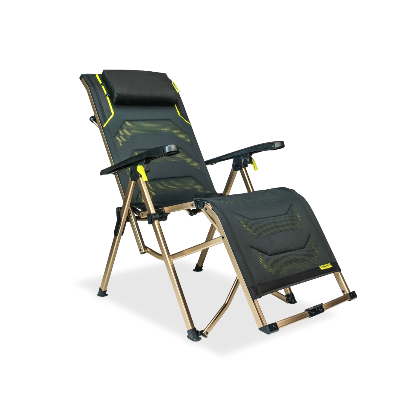 Foldable camping chair with reclining feature on a white background